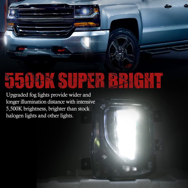 BUNKER INDUST LED Fog Lights Compitable for 2016 2017 2018 Chevy Silverado 1500, OEM Bumper Driving Fog lamp Kit,Chrome - Image 2